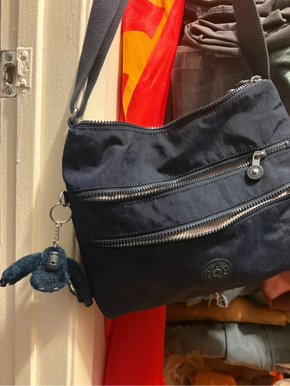 Kipling Navy Classic Nylon Crossbody with Monkey Key Charm